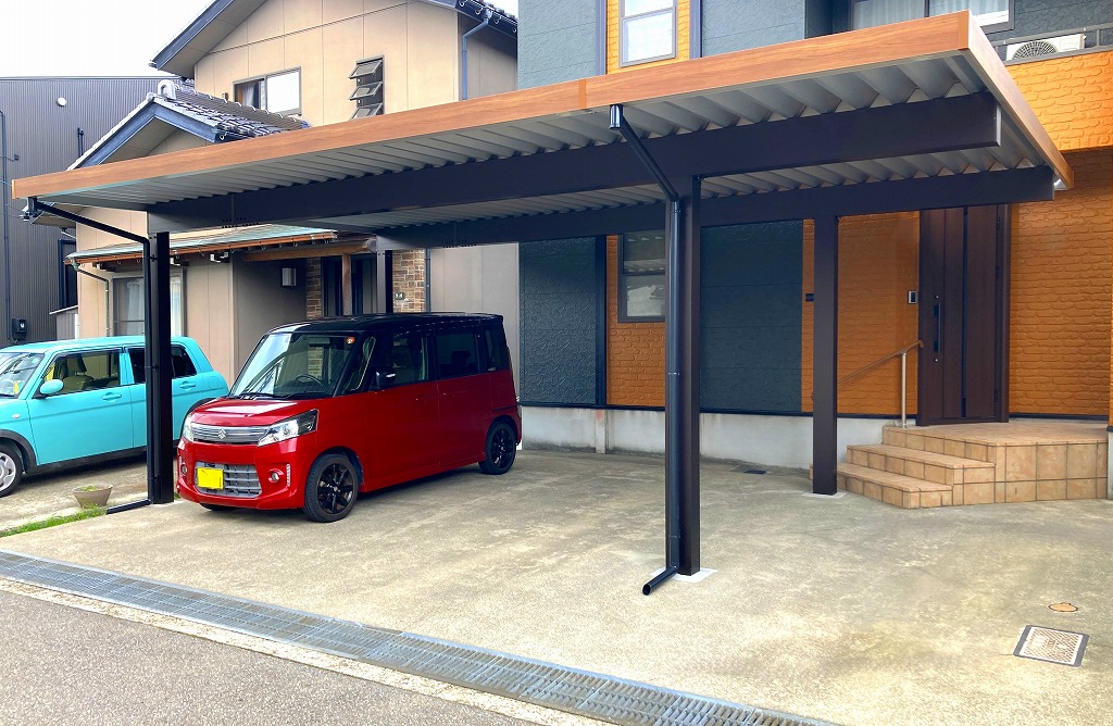 石川県外構　金沢市外構　石川県外構デザイン　金沢市外構デザイン　カーポート　間口延長カーポート 　
