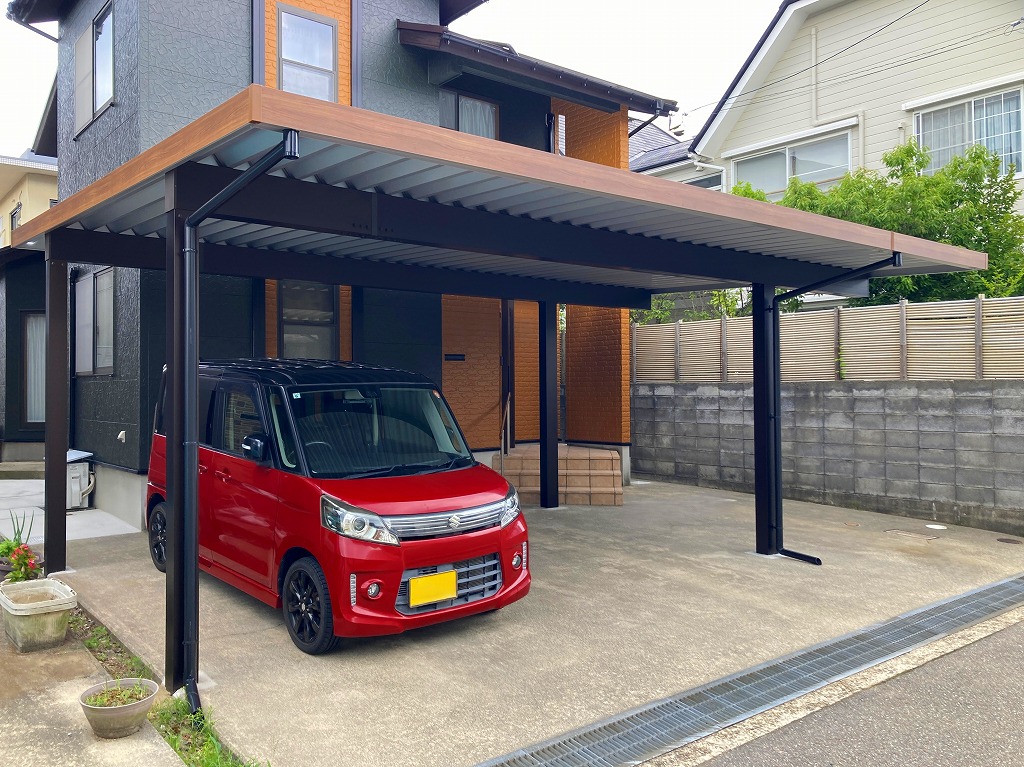 石川県外構　金沢市外構　石川県外構デザイン　金沢市外構デザイン　カーポート　間口延長カーポート
