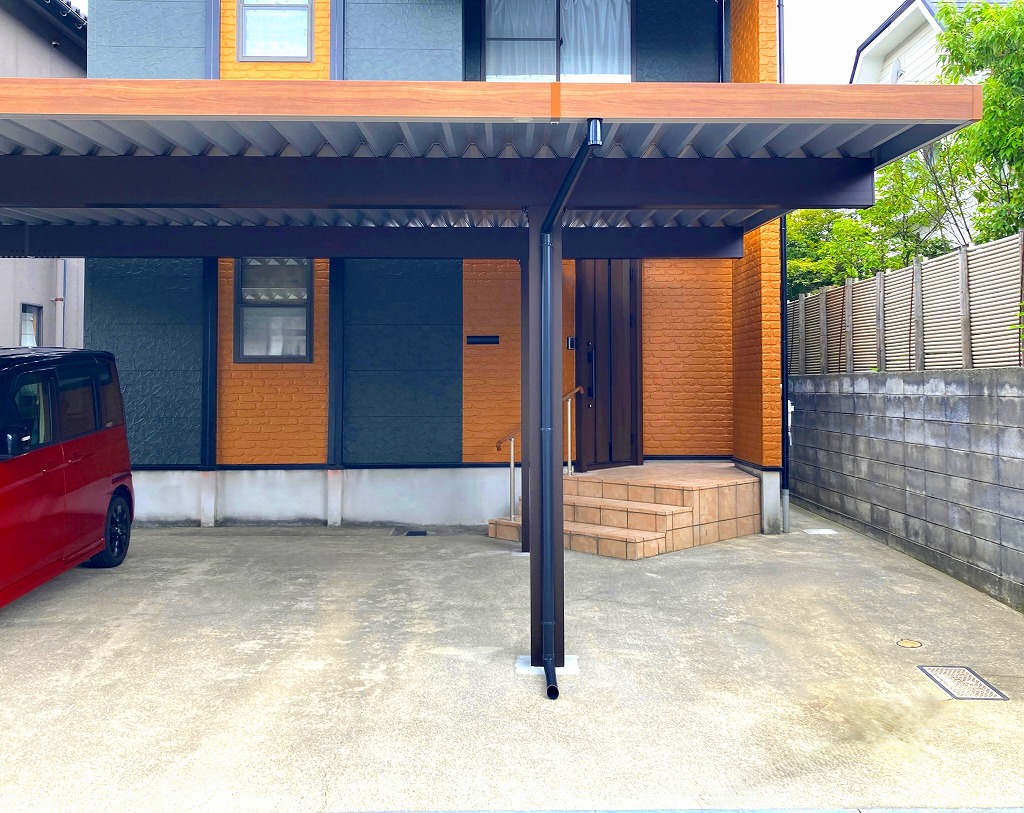 石川県外構　金沢市外構　石川県外構デザイン　金沢市外構デザイン　カーポート　間口延長カーポート